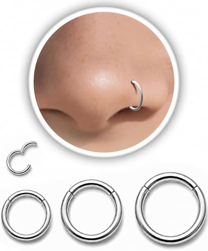AMASIS Nose Rings and Nose Studs Set, Stainless Steel Hinged Nose Hoops and CZ Studs, Select Sizes and Styles for Nostril Septum Cartilage Piercing Jewelry - color: Silver, size: 3-Piece Hoops,16Gauge,6/8/10mm