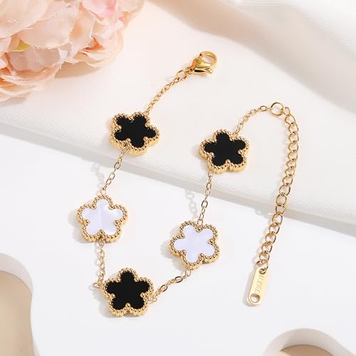 TICVSS Four Leaf Clover Bracelet for Women 18K Gold Plated Stainless Steel Lucky 4 Leaf Gold Link Bracelet Jewelry Gift for Women - color: Mixed