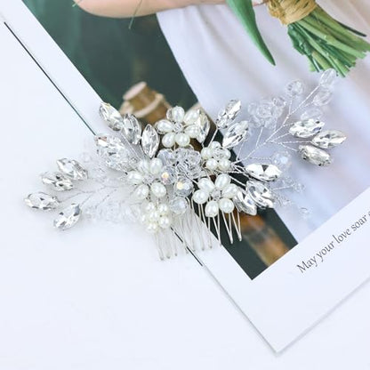 inSowni 17 Pieces Silver Metal Crystal Rhinestone Pearl Bridal Wedding Hair Side Combs Slides+U-shaped Flower Hair Pins+Pearl Twist Spiral Pearl Hairpins for Brides Bridesmaids Women Girls - color: Silver
