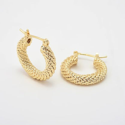 RENAIZ Dainty Lightweight Hoop & Stud Earrings for Women – 14K Gold Plated & Rhodium Plated, Minimalist Geometric Hypoallergenic Jewelry, Tiny Dainty Everyday Studs and Hoops - color: Yellow Gold, style: Rope