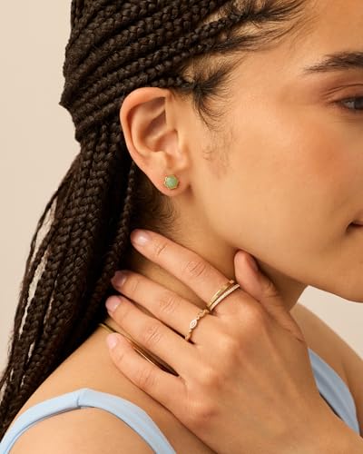 PAVOI 14K Gold Plated Hexagon Gemstone Stud Earrings for Women | Natural Birthstone Earring Pair - color: Green Fluorite