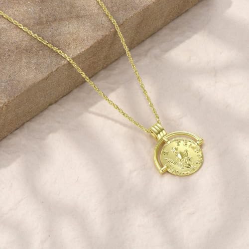 FRUMOS Dainty Layered Choker Necklace 18k gold Plated Y Pendant Commemorative coin Necklace Multilayer Bar Disc Necklace Adjustable Layering Choker Necklaces fashion jewelry for Women Girls - color: Rome Coin Necklace