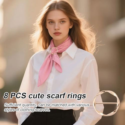 8pcs Scarf Rings & Buckles, Adjustable Shawl Clips, Cute T-Shirt Clips for Women, Stylish Clothing Accessories for Loose Clothes, Blouses, Dresses(Silver/Gold)