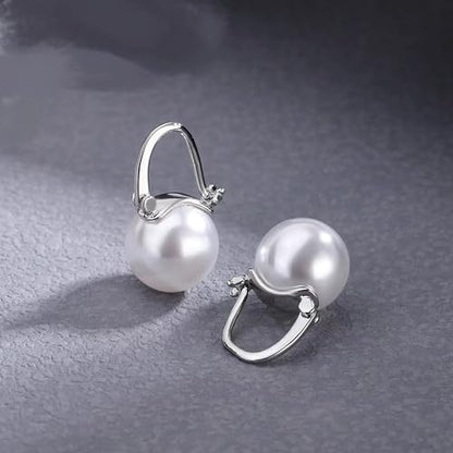 Double Pearl Drop Earrings for Women 925 Sterling Silver | 18k Gold Plated Big Large Pearl Dangle Earrings Pearl Dangling Stud Earring Bridal Wedding Jewelry Birthday Gifts for Mom - color: C-Silver