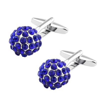 Round Rhinestone Cufflinks for Men Tuxedo Shirt Studs Crystal Ball Cufflinks French Cuff Links for Men Wedding Business Prom - color: Blue