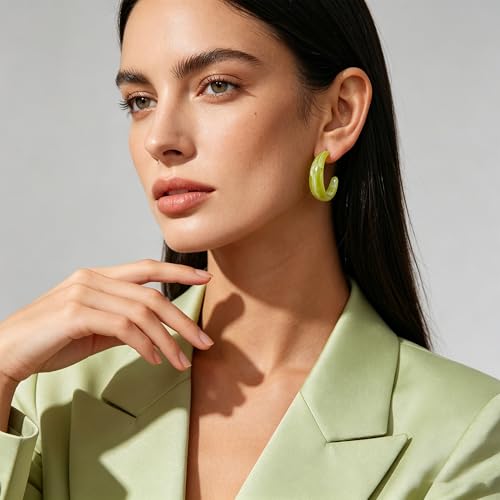 5-6Pairs Acrylic Hoop Earring for Women Chunky C Shape Hoop Earrings Resin Sets Fashion Jewelry