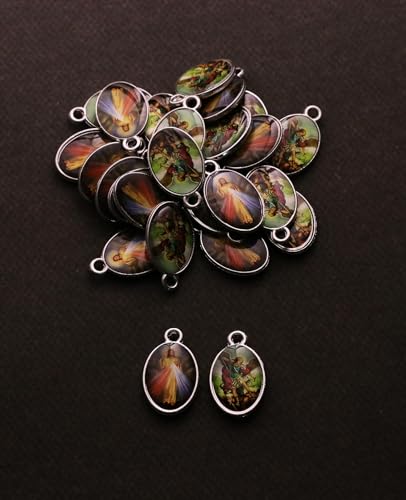 Saint Therese of Lisieux/Saint Mother Teresa of Calcutta/Divine Mercy Jesus/Mater Dolorosa Patron Saint Medal Charm Pendant for DIY Rosary Necklace Bracelet Jewelry Making Part - color: 30pcs-Enamel St.Michael&Divine Mercy