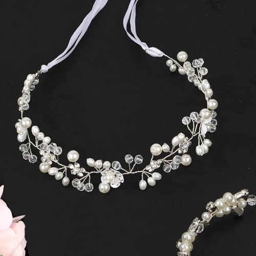Wecoe Flower Girl Headpieces 2pcs Silver Rhinestone Pearl Headbands Wedding Bridal Flower Girl Hair Accessory Princess Hair Accessories for Birthday, Party, First Communion, Baptism - color: Silver C