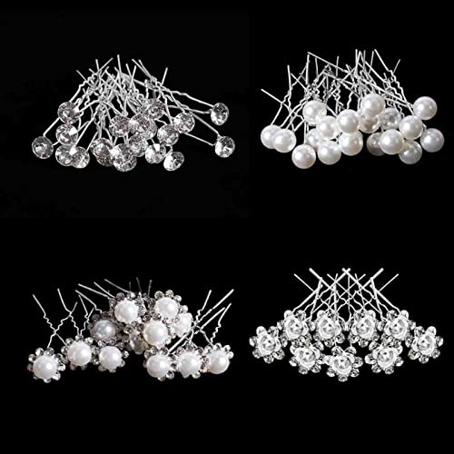 40Pcs Bridal Wedding Hair Pins, BetterJonny Crystal Pearl Flower Hair Barrettes U-Shape Hair Clips for Wedding Prom Bride Bridesmaid Women Girls
