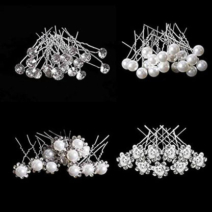 40Pcs Bridal Wedding Hair Pins, BetterJonny Crystal Pearl Flower Hair Barrettes U-Shape Hair Clips for Wedding Prom Bride Bridesmaid Women Girls