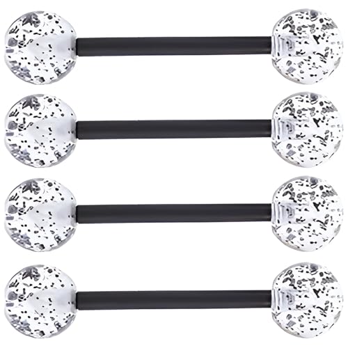 Sequin Barbell Piercing Set for Men Women 14 G Acrylic Tongue Ring Jewellery Long Cute Nipple Piercings Bars Kit Hypoallergenic Flexible Stud 4 pcs Body Jewelry Size 16 MM - color: Black