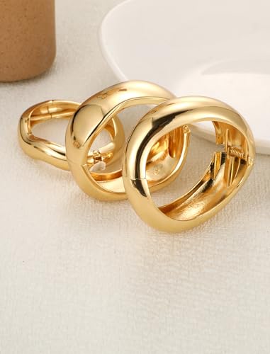 8YEARS Chunky Gold Bangle Bracelets for Women, 14k Gold Plated | Cuff Bangles, Stack Bracelet Set, Wide Trendy Fashion, Jewelry Gifts - color: D-Gold-3PCS
