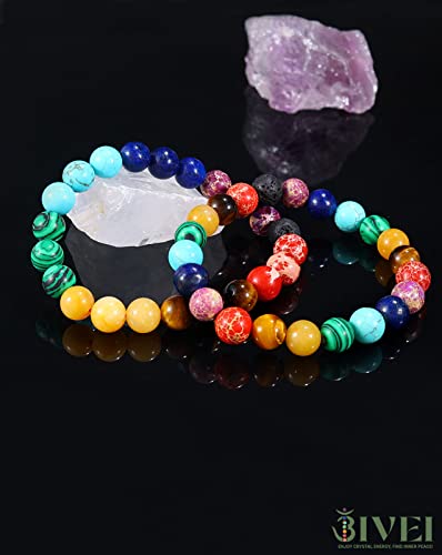 Bivei Natural Crystals Gemstone Healing Stretchy Round Beaded Bracelet | 8MM Semi Precious Beads Bracelet, Handmade Spiritual Jewelry Gift for Women Men,Enhance Positive Energy - color: 8mm Chakra Bracelet (Inner Balance), size: Small: 6.5-6.7 inch