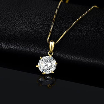 JewelryPalace Round 1ct 2ct 3ct Cubic Zirconia Solitaire Pendant Necklace for Women, 925 Sterling Silver 14k White Gold Plated Necklaces for Her, Classic Simulated Diamond Jewelry Set, 18 Inches chain - color: E-2ct-CZ-Yellow Gold Plated