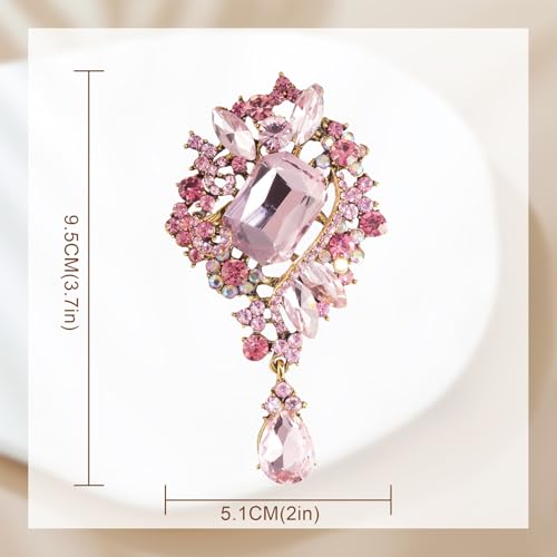 YOQUCOL Retro Austrian Crystal Big Brooch Pin for Women Large Flower Shape Brooches Lapel Pins for Sweater,Coat Dress Accessories - color: B-Pink
