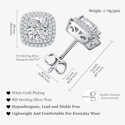Dainty Birthstone Earrings for Women Sterling Silver Small Stud Earrings with Halo Cushion/Round Created Gemstone Earrings Birthstone Jewelry - style: A 04. Apr./cubic zirconia-cushion cut