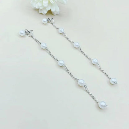 HAXIYA Gold Pearl Y-Shaped Necklace for Women Layered Lariat Long Pendant | 14K Gold Plated/Sterling Silver Dainty Drop Chain Layered Pearl/Beaded Necklaces Simple Gold Jewelry for Women - color: Pearl Set - Silver