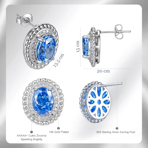 Hypoallergenic 14K Gold-Plated Cubic Zirconia Stud Earrings for Women - Comfort Piercing Earrings - color: Royal Blue