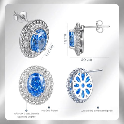 Hypoallergenic 14K Gold-Plated Cubic Zirconia Stud Earrings for Women - Comfort Piercing Earrings - color: Royal Blue