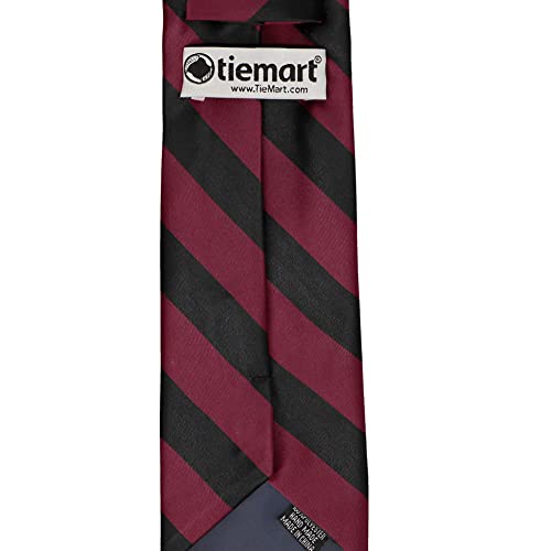 tiemart Men's Striped Tie Standard Length - color: Burgundy and Black