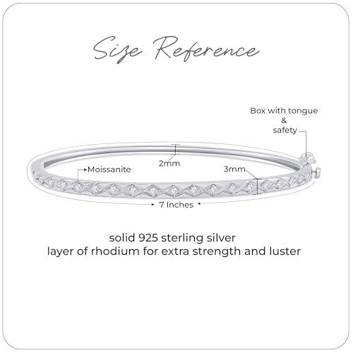 Classic Plain Design & 7 inch Bangle Bracelet for Women | Metal: Sterling Silver|Stone: Moissanite - color: Diamond Chevron