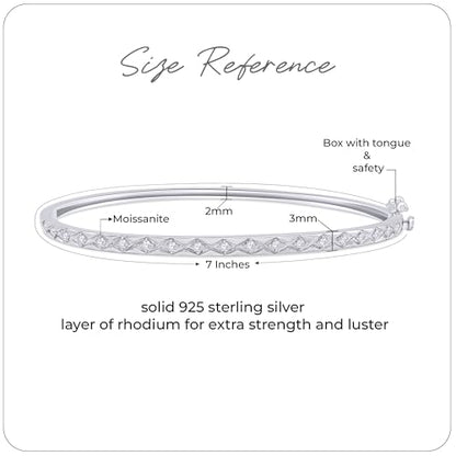 Classic Plain Design & 7 inch Bangle Bracelet for Women | Metal: Sterling Silver|Stone: Moissanite - color: Diamond Chevron