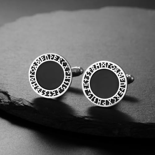 Cufflinks for Men Delicate Stainless Steel Wedding Business Cufflinks Gifts for Groom Husband French Shirt Accessories - style: Viking Symbol-Silver