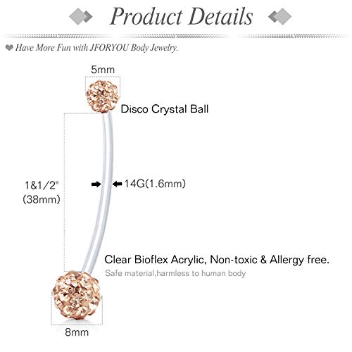 D.Bella 14G Pregnancy Belly Button Rings with Replacement Balls Flexible Bioplast Sport Maternity Belly Ring Retainer for Women Navel Piercing Retainer 1 1/2Inch (38mm) - color: Style B