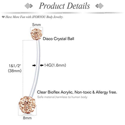 D.Bella 14G Pregnancy Belly Button Rings with Replacement Balls Flexible Bioplast Sport Maternity Belly Ring Retainer for Women Navel Piercing Retainer 1 1/2Inch (38mm) - color: Style B
