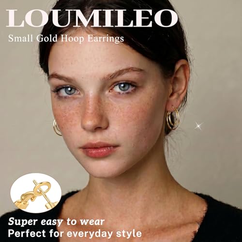 LOUMILEO 14k Gold Plated 925 Sterling Silver Post Double Hoop Earrings Hypoallergenic Lightweight Thin Large Hoop Earrings for Women 25/30/40/50/60mm - color: gold-25mm