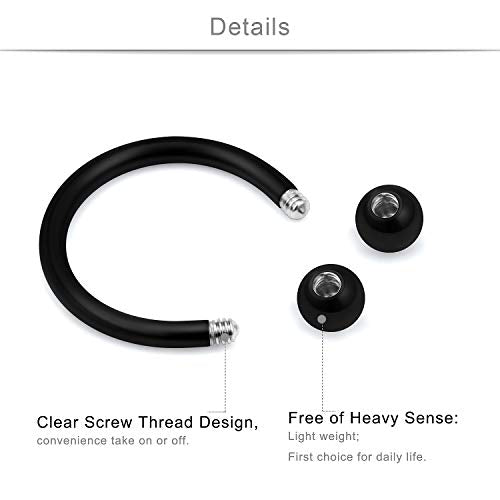 SCERRING 6 Pairs 16G Stainless Steel Horseshoe Septum Ring Nose Rings Hoop Helix Daith Cartilage Tragus Earrings Lip Body Piercing Jewelry Opal 8mm 10mm - color: 10mm - Black