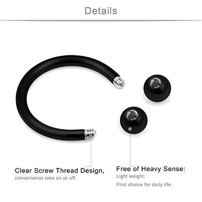 SCERRING 6 Pairs 16G Stainless Steel Horseshoe Septum Ring Nose Rings Hoop Helix Daith Cartilage Tragus Earrings Lip Body Piercing Jewelry Opal 8mm 10mm - color: 10mm - Black