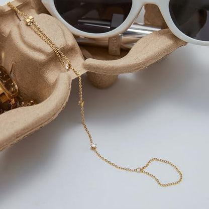 Hand Chain Bracelet Stainless Steel Gold Handchain Bracelets | Non Tarnish Handchain Bracelet for Women Summer Essentials Gold Link Bracelet Beach Waterproof Jewelry - color: Gold 5 Cubic Zirconia