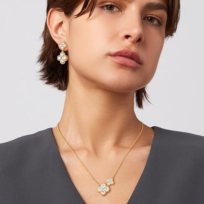 MTMY Dangle Earrings for Women 14K Gold Plated Four Leaf Clover Dangling Drop Birthstone Stud Earrings Trendy Flower Birthstone Jewelry Birthday Gifts - style: Apr.-Clear Crystal