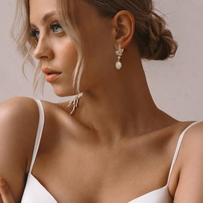 Gold Earrings for Women Trendy, Dainty Dangle Earrings 14K Gold Plated Drop Earrings Cute Wedding Earrings Fashion Prom Bridal Jewelry Gifts - color: Gold-A7