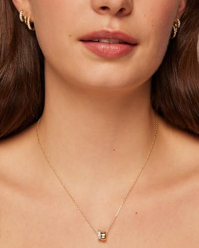 PAVOI 14K Gold Plated Pendant Necklace for Women | Two Distinct Rondelle Pendants with Cubic Zirconia | Sliding Chain Pendant | Trendy Fashion Jewelry - color: White Gold