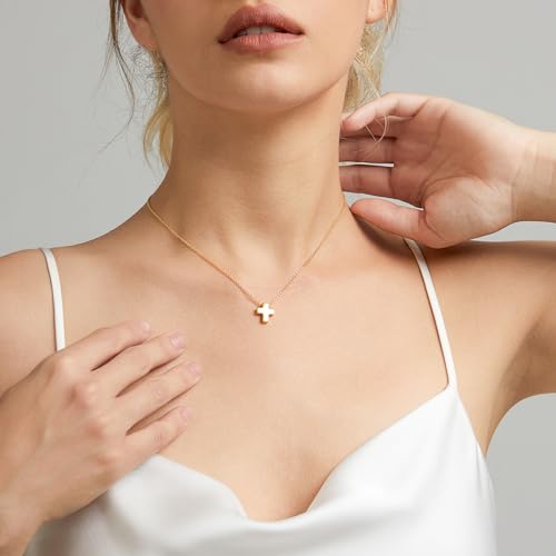 Airmb Cross Necklace for Women Gold/Silver Plated Layered Dainty Cross Chain Trendy Choker Satellite Charm Small Crucifix Pendant Gold/Silver Necklace Stackable Hypoallergenic Delicate Gift for Women - color: Gold-Cute Cross