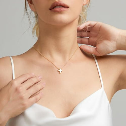 Airmb Cross Necklace for Women Gold/Silver Plated Layered Dainty Cross Chain Trendy Choker Satellite Charm Small Crucifix Pendant Gold/Silver Necklace Stackable Hypoallergenic Delicate Gift for Women - color: Gold-Cute Cross