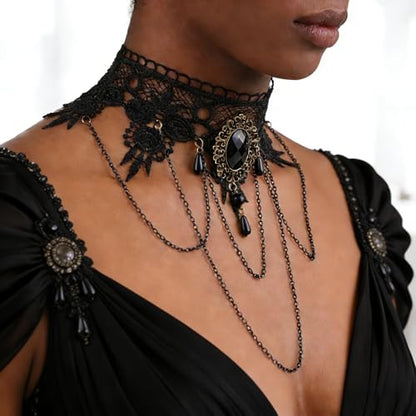 iWenSheng Halloween Costumes Jewelry for Women - Steampunk Black Lace Choker Necklace Gothic Jewelry Accessories, Vampire Choker Necklace Costume for Teen Girls - color: 1#