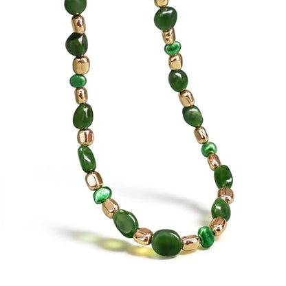 Boho Colorful Chunky Statement Beaded Necklaces for Women,Handmade Women's Fashion Gemstone Bead Choker Necklace,Western Natural Stone Strand Necklace Bib Collar Jewelry Unique Gifts for Women - color: 05-Green