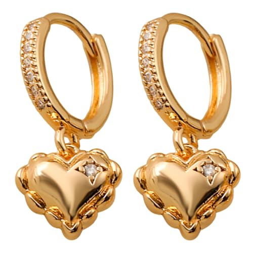 Huggie Earrings for Women - 14K Gold Plated Heart Earrings, Small Love Heart Drop Dangle Huggie Charm Earring, Dainty Huggie Hoop Earrings for Women - color: Gold-Heart-02