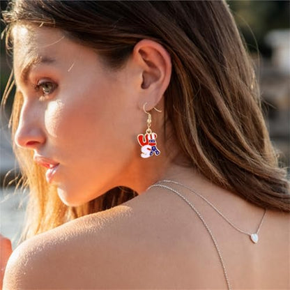 4th of July Earring Bracelet And Necklaces Jewelry Set for Women Men Personalized Red White and Blue Patriotic American Flag Dangle Drop Earrings Independence Day Holiday Accessories Gifts - style: usa