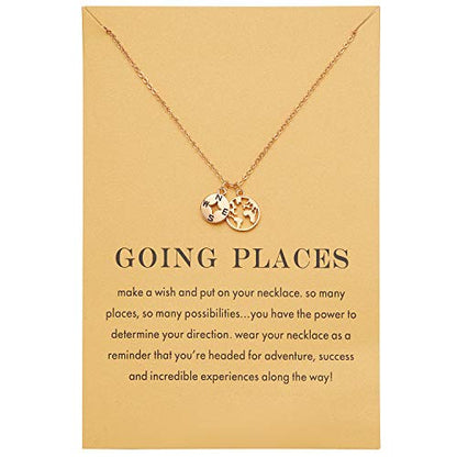 Zealmer Dainty 18K Gold Plated Compass World Map Pendant Necklace Graduation Gift for Friends - color: Worldmap Gold Tone