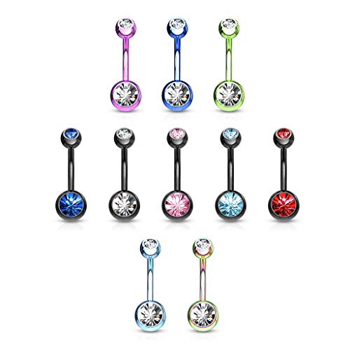 14GA Surgical Steel & Synthetic Opal Resin Belly Button Rings for Women | 3/8" Length, 5mm x 8mm Ball, Classic Look, Super High Quality - style: Titanium Green/Clear