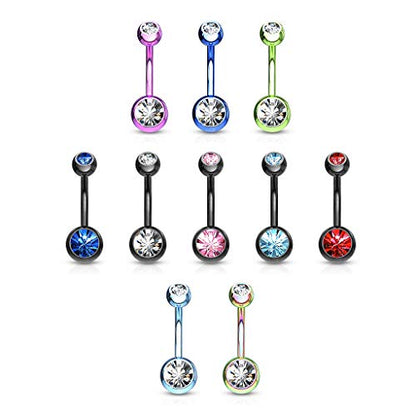 14GA Surgical Steel & Synthetic Opal Resin Belly Button Rings for Women | 3/8" Length, 5mm x 8mm Ball, Classic Look, Super High Quality - style: Titanium Green/Clear