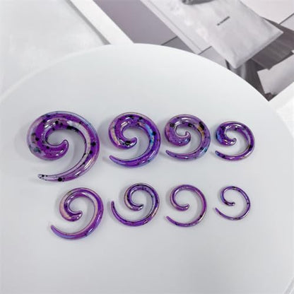 Acrylic Spiral Snail Ear Tapers Plugs Tunnels Expander Gauges Twist Earrings Stretching Hanger Body Piercings Jewelry 2 Pairs Set Purple Green Color Y2K Jewelry - size: 00g (10mm)