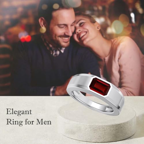 1CT - 3CT Gemstone Signet Pinky Ring - Emerald Cut Gem Pinky Ring White Yellow Rose 10K 14K 18K Gold Sterling Silver Mens Gem Signet Rings for Anniversary Fathers Day - style: Garnet