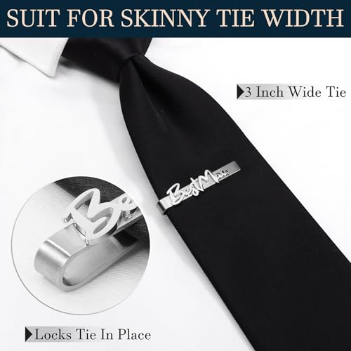 HAWSON Father of the Bride and Groom Tie Clip Best Man Skinny Stainless Steel Marriage Tie Bar Wedding Gift for Man - style: 2''-BESTMEN