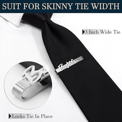 HAWSON Father of the Bride and Groom Tie Clip Best Man Skinny Stainless Steel Marriage Tie Bar Wedding Gift for Man - style: 2''-BESTMEN
