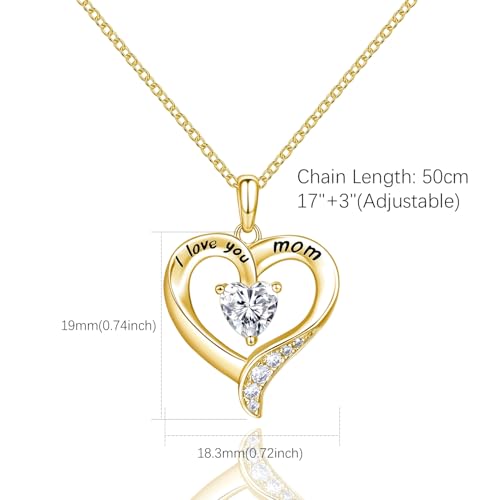Mom Necklace 925 Sterling Silver Heart Necklaces for Women - color: 03-Gold